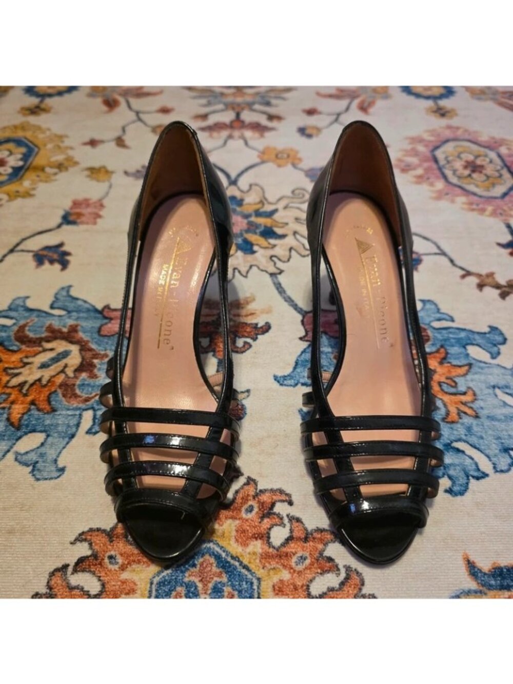 Vintage Evan-Picone Made in Italy Black Leather d'Orsay Peep Toe Heels Size 5.5M - Picture 2 of 10